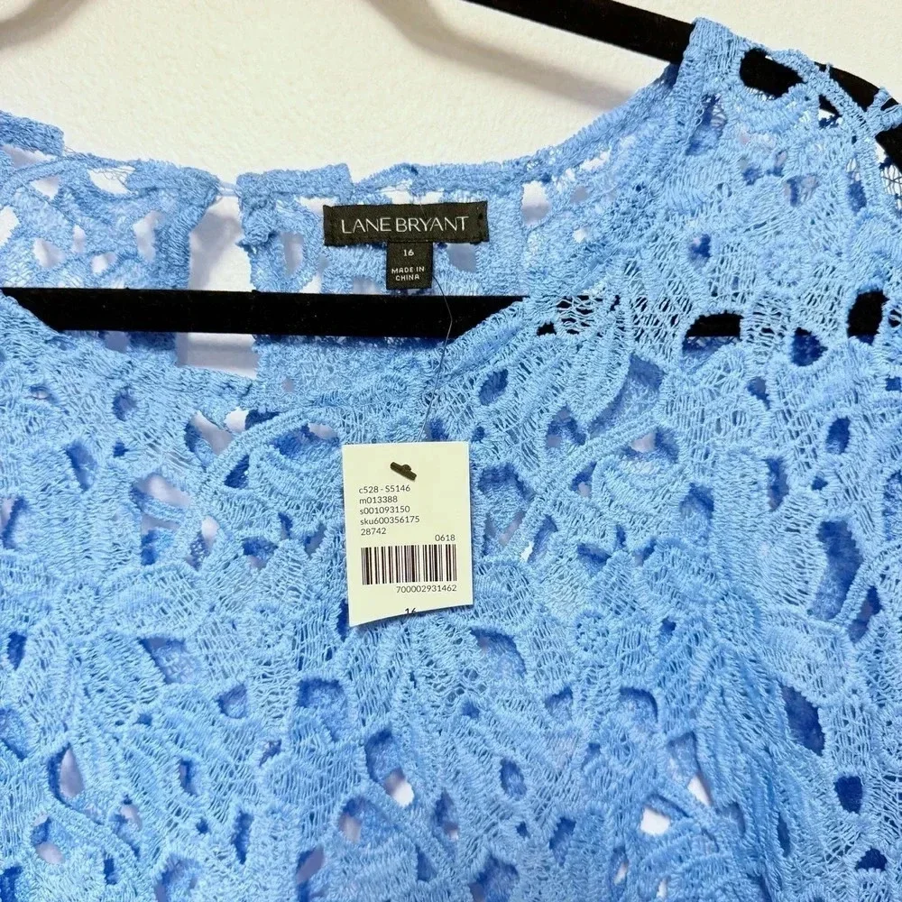 NWT Lane Bryant Lace Short-Sleeve Blouse - Plus Size Floral Sheer Top